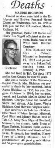 Maudie Snow Richison Obituary