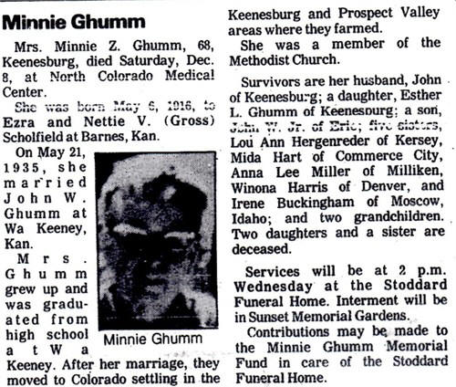 Minnie Scholfield Ghumm Obituary